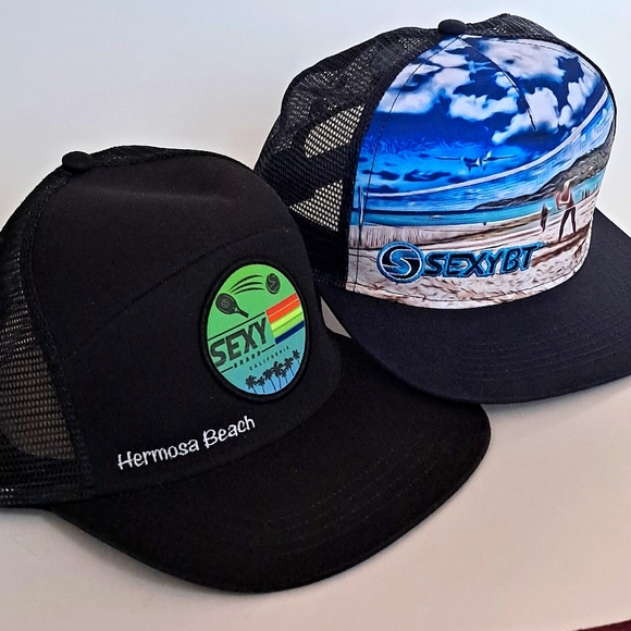Sexy Beach Tennis Hermosa California 2 Mesh Trucker Hats NWT - Picture 1 of 9